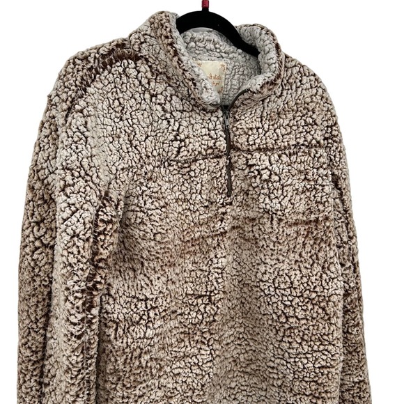 Altar’d State Wubby Quarter Zip Fleece Sherpa Brown Bear  Pullover Jacket Large - Picture 1 of 8